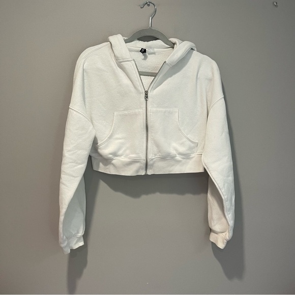 Divided White Cropped Zip Up Hoodie - Picture 2 of 4